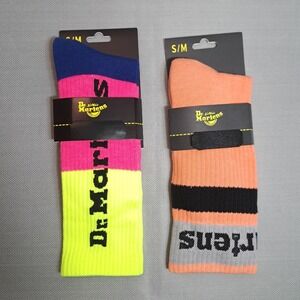 2 Pairs‎ Dr Martens Athletic & Vertical Logo Socks S/M Pop Colour Block Coral
